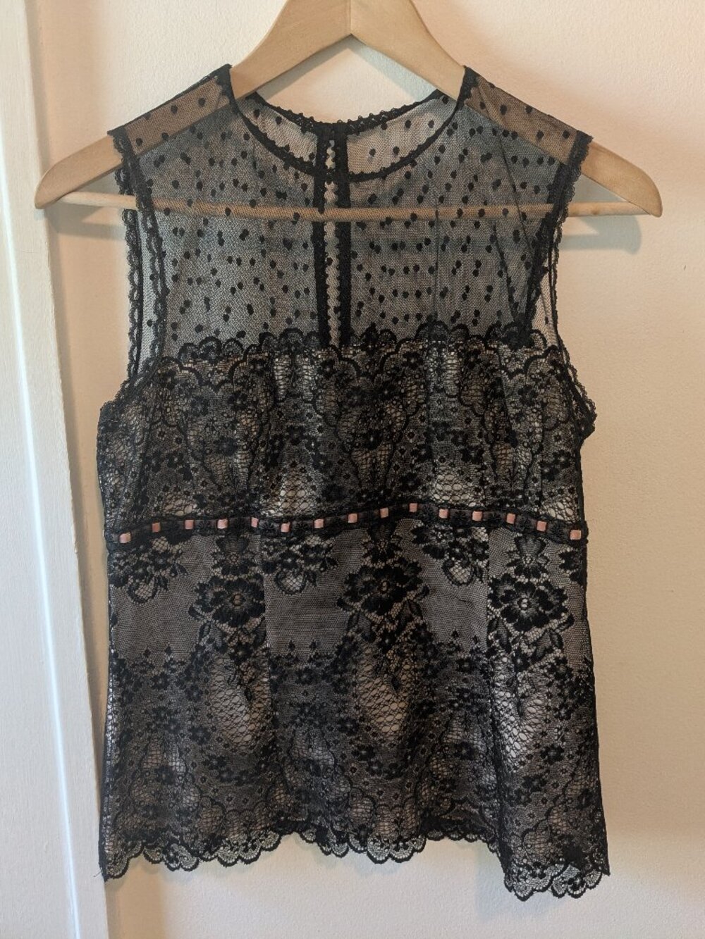 Nanette Lepore 90s Black Silk Lace Blouse